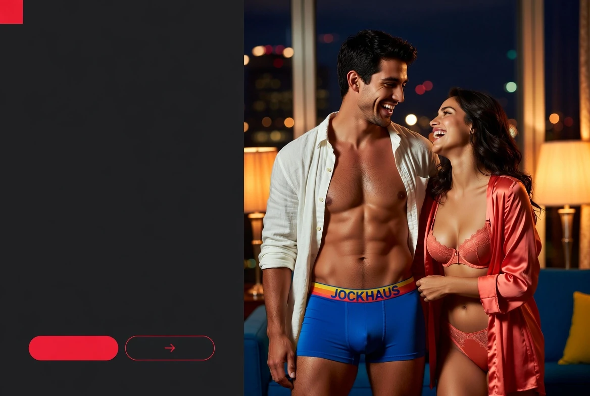 Clearly adult Colombian romantic couple laughing together in a modern apartment at night